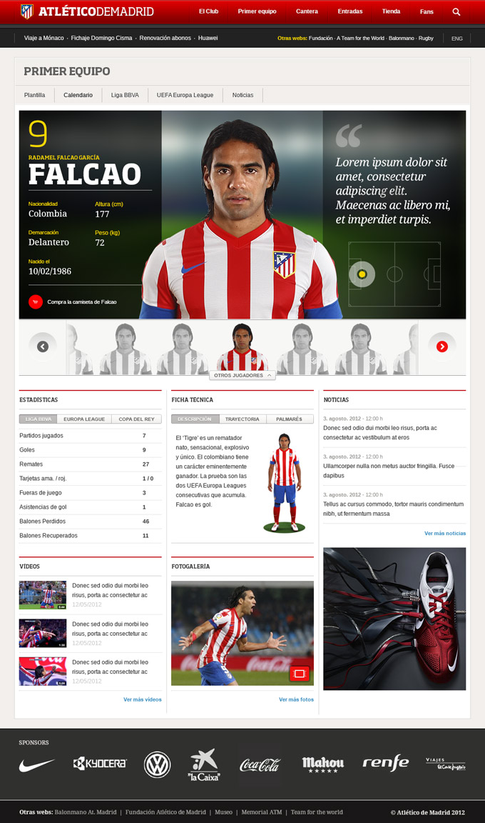 Ficha de un jugador de ClubAtleticodeMadrid.com
